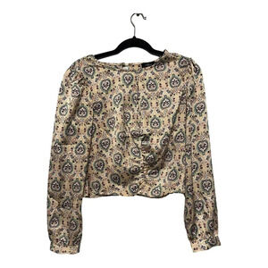 Milk & Honey Long Sleeve Cropped Blouse 70s Style Zipper Side Size M Floral